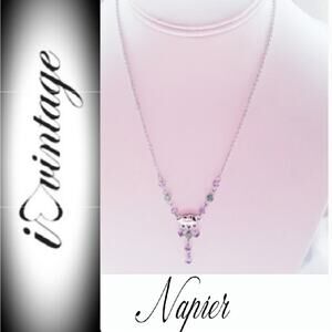 Vintage Napier Silver Tone Bead Necklace Signed Boho Beaded Hippie